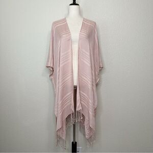 NWT a.n.a Woven Textured Peach Whip Wrap Kimono Coverup Fringe Cardigan
